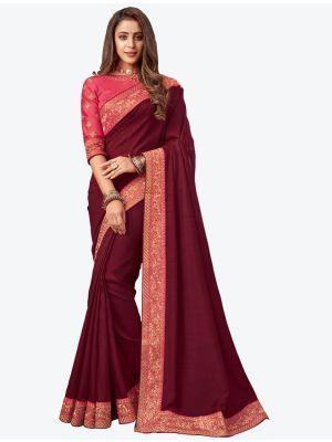 Maroon Embroidered Fancy Designer Saree small FABSA21078