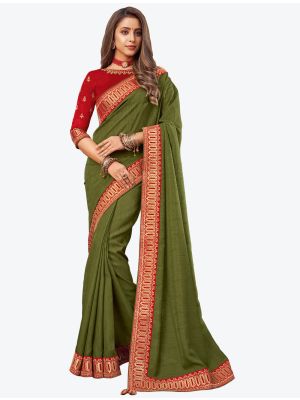 Mehendi Green Embroidered Fancy Designer Saree small FABSA21087