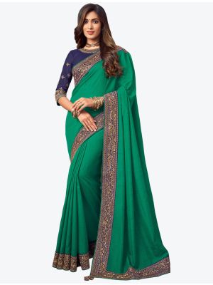 Mint Green Embroidered Fancy Designer Saree small FABSA21086