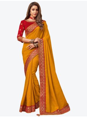 Mustard Yellow Embroidered Fancy Designer Saree small FABSA21082