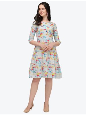 white printed jaipuri cotton indo western style frock fabku20434