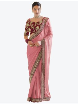Pastel Pink Premium Organza Festive Wear Designer Saree small FABSA21215