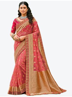 Dusty Pink Premium Organza Silk Party Wear Designer Saree small FABSA21300