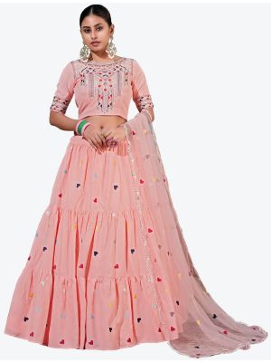 Baby Pink Cotton Party Wear Designer Lehenga Choli with Dupatta small FABLE20207