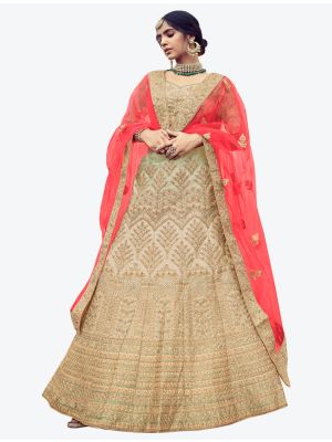 Creamy Beige Premium Satin Wedding Wear Heavy Designer Lehenga Choli small FABLE20237