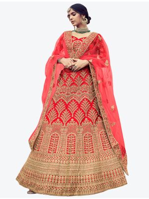 Pure Red Premium Satin Wedding Wear Heavy Designer Lehenga Choli small FABLE20235