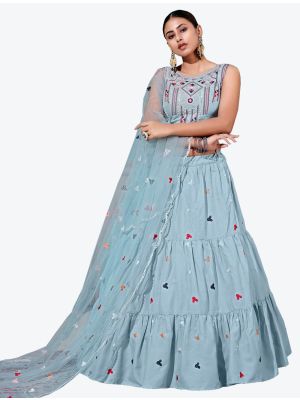 Sky Blue Cotton Party Wear Designer Lehenga Choli with Dupatta small FABLE20208