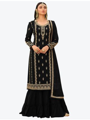 Crisp Black Faux Georgette Designer Palazzo Suit with Dupatta swatch FABSL20764