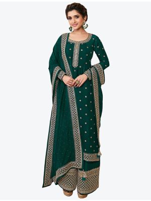 Dark Green Heavy Blooming Vichitra Designer Palazzo Suit small FABSL20739