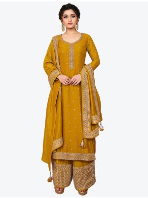 Mustard Yellow Heavy Blooming Vichitra Designer Palazzo Suit small FABSL20733