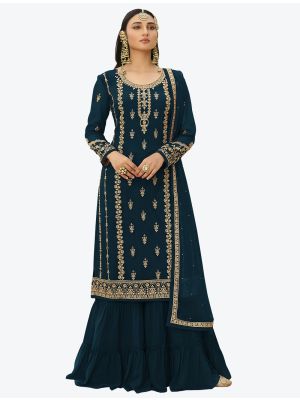 Rama Blue Faux Georgette Designer Palazzo Suit with Dupatta small FABSL20760
