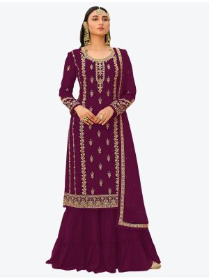 Rich Wine Faux Georgette Designer Palazzo Suit with Dupatta small FABSL20765