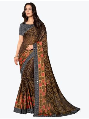 Coffee Brown Chiffon Brasso Festive Wear Designer Saree small FABSA21619