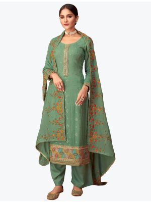 Pista Green Embroidered Pure Georgette Designer Palazzo Suit FABSL20859