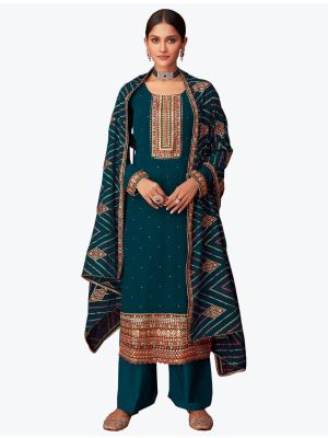Rama Green Embroidered Pure Georgette Designer Palazzo Suit FABSL20861