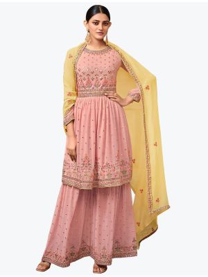 Dusky Pink Pure Georgette Party Wear Stylish Sharara Suit FABSL20911