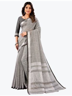 Grey Linen Cotton Festive Wear Comfortable Designer Saree small FABSA21663