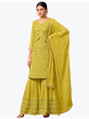 Mehendi Green Pure Georgette Party Wear Stylish Sharara Suit small FABSL20909