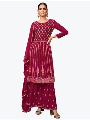 Rich Magenta Pure Georgette Party Wear Stylish Sharara Suit FABSL20912