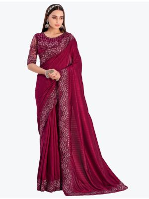 Dark Magenta Jacquard Self Chennai Silk Party Wear Designer Saree small FABSA21751