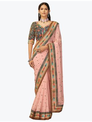 Baby Pink Premium Georgette Party Wear Designer Saree small FABSA21770