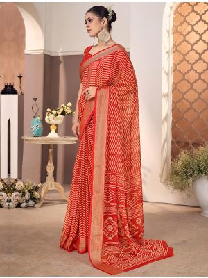 Venetian Red Chiffon Elegant Party Wear Saree