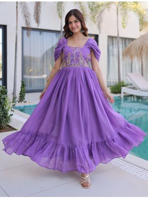 vibrant lavender mul chanderi embroidered anarkali gown fabgo20442