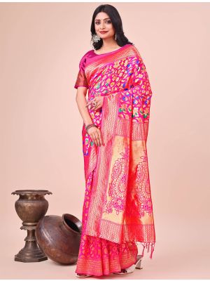 Vibrant Pink Lichi Silk Festive Saree