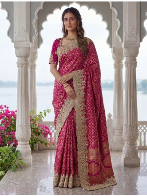 Vibrant Rani Pink Banarasi Silk Saree With Designer Work