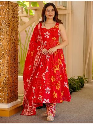 Vibrant Red Muslin Elegant Ready To Wear Salwar Kameez FABSL22498