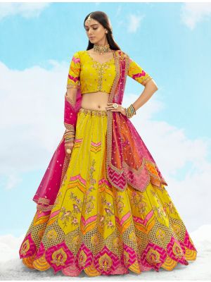 Vivid Yellow Silk Premium Designer Lehenga small FABLE20442