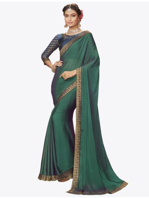 Forest Green Chiffon Dyed Zari Fabric Designer Saree small FABSA20739