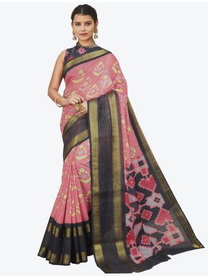 Light Pink Linen Cotton Designer Saree small FABSA20665