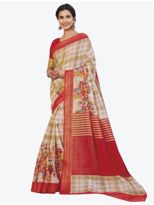 Multicolor Linen Cotton Designer Saree small FABSA20666