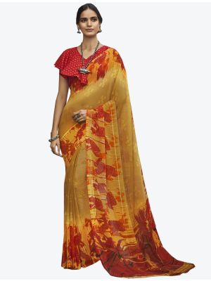 Mustard Yellow Georgette Butta Designer Saree small FABSA20638