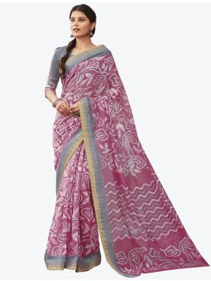 Onion Pink Linen Cotton Designer Saree small FABSA20662