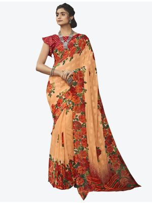 Orange Georgette Butta Designer Saree small FABSA20636