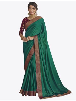 Rama Chiffon Dyed Fabric Designer Saree small FABSA20727