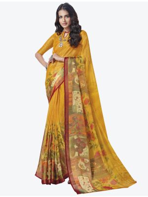 Yellow Chiffon Brasso Designer Saree small FABSA20707