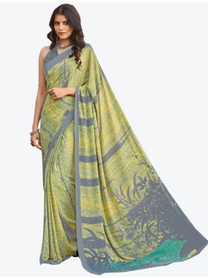 Light Yellow Crepe Designer Saree small FABSA20863