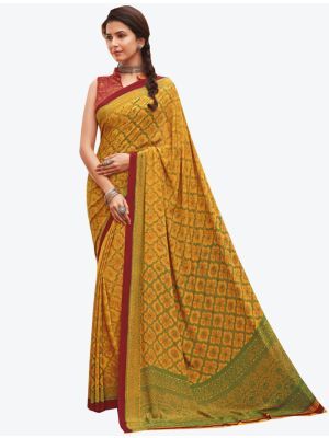 Yellow Crepe Designer Saree small FABSA20859