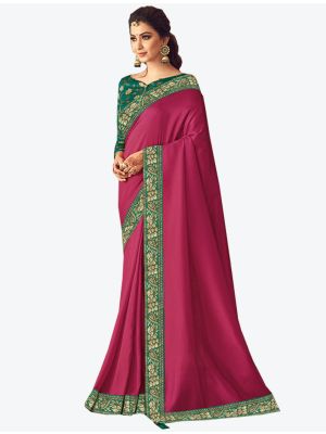 Dark Pink Soft Silk Designer Saree small FABSA20910