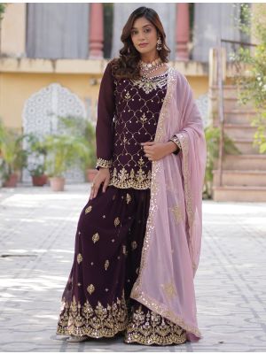 Wine Georgette Ready To Wear Sharara Suit FABSL22087