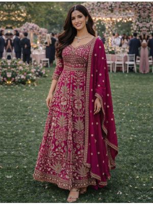 Wine Pink Georgette Premium Ready To Wear Anarkali Suit small FABSL22453