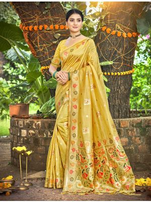 Yellow Assam Silk Meenakari Saree