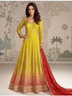 Yellow Georgette Premium Ready To Wear Anarkali Suit small FABSL22466