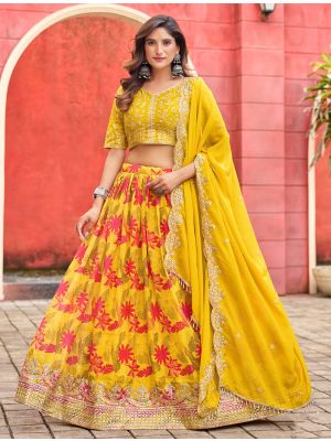 Yellow Tabby Silk Embroidered Lehenga Choli small FABLE20467