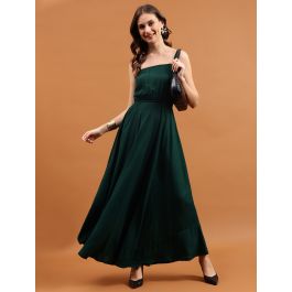 Dark Green Viscose Rayon Flared Sleeveless Maxi Dress Online FABKU20815  FABANZA