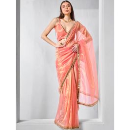 gold satin dress shoes Peach Mirror Lehenga Custom main image 1
