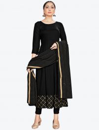Black Rayon Readymade Suit with Dupatta Online fabsl20436 FABANZA